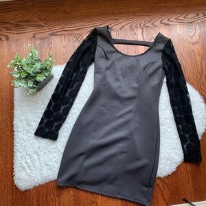 Vintage Y2K Grey Long Sleeve Deep V Polka Dot Bodycon Dress Size Medium NWT